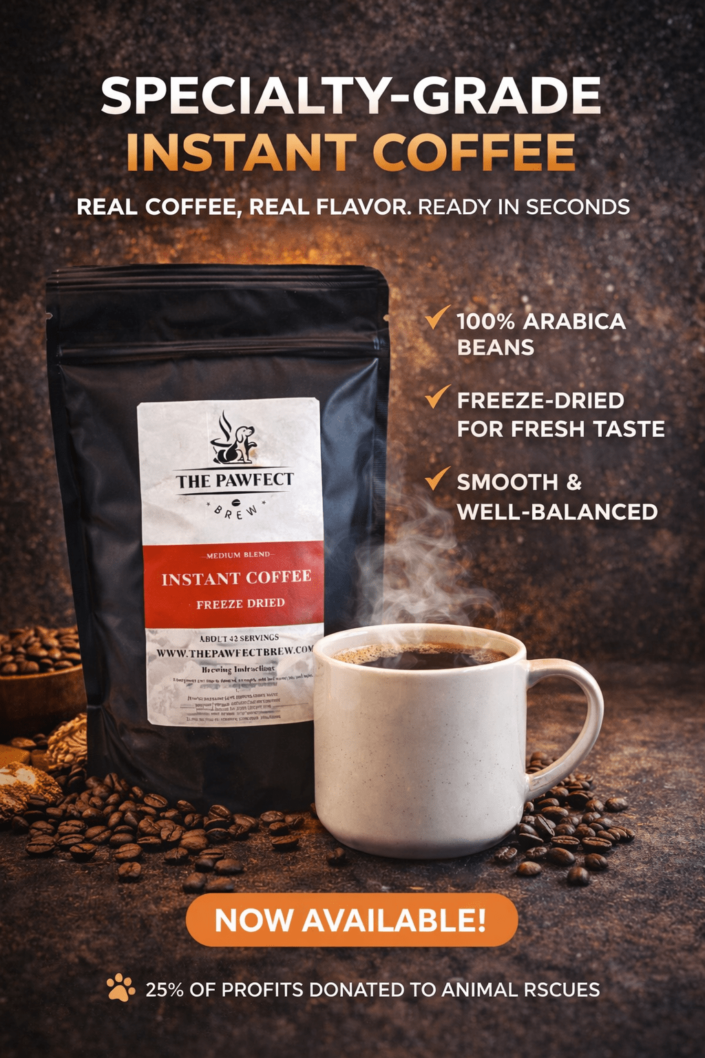Specialty Grade Instant Coffee – Medium Roast - The Pawfect Brew