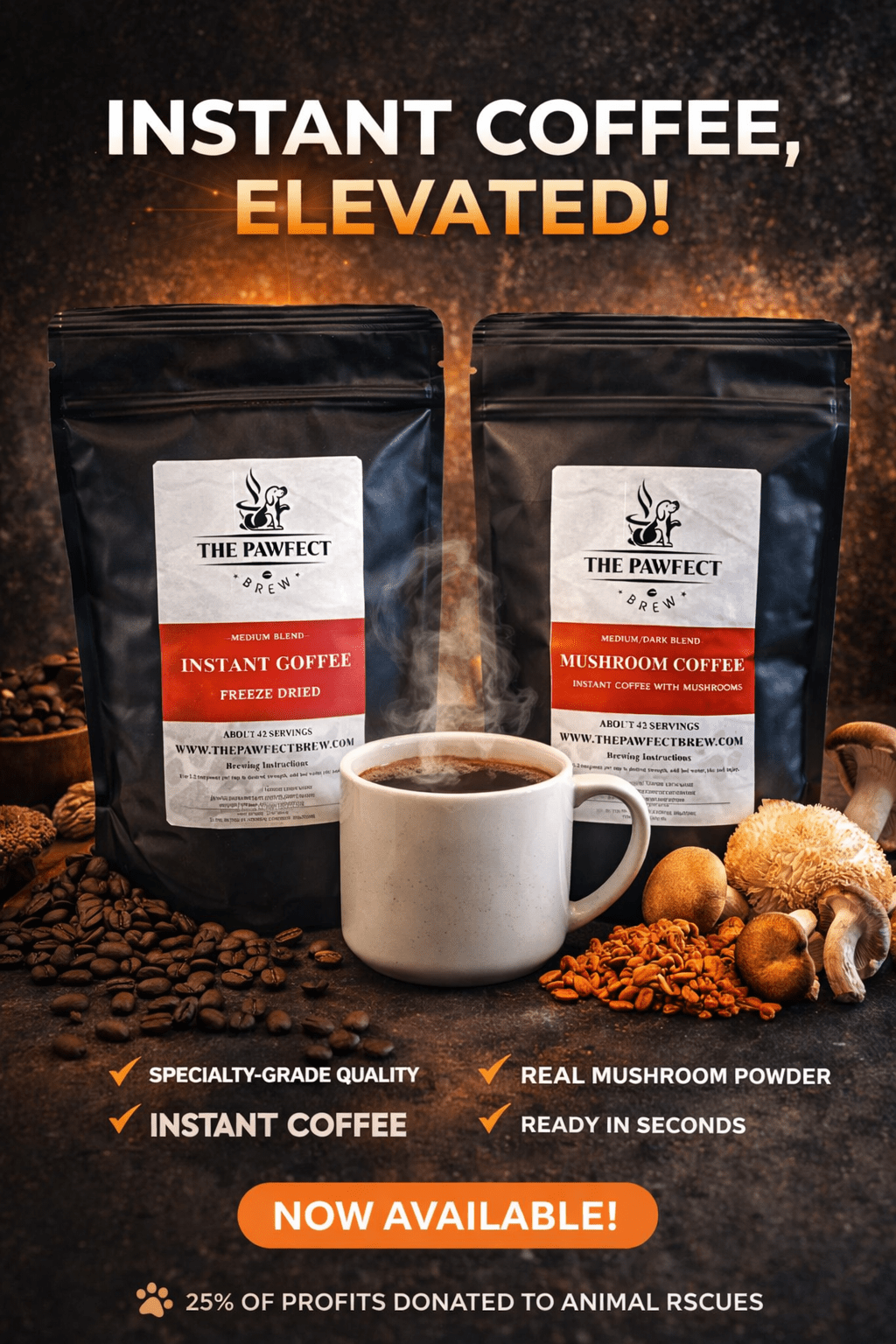 Instant Coffee, Elevated: Specialty-Grade & Mushroom Instant Coffee - The Pawfect Brew