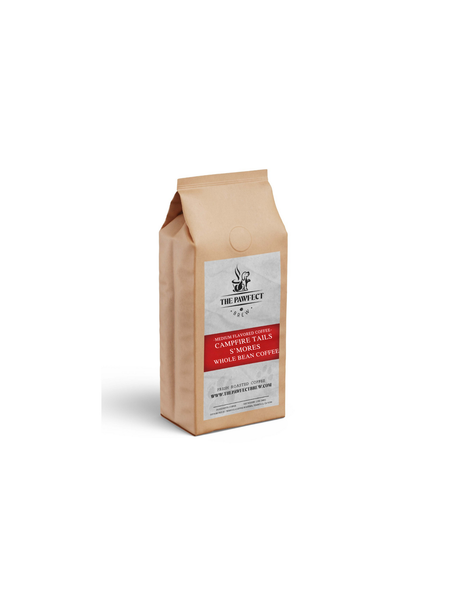 Campfire Tails S'mores Medium Flavored Coffee bag on display, capturing a cozy campfire vibe.