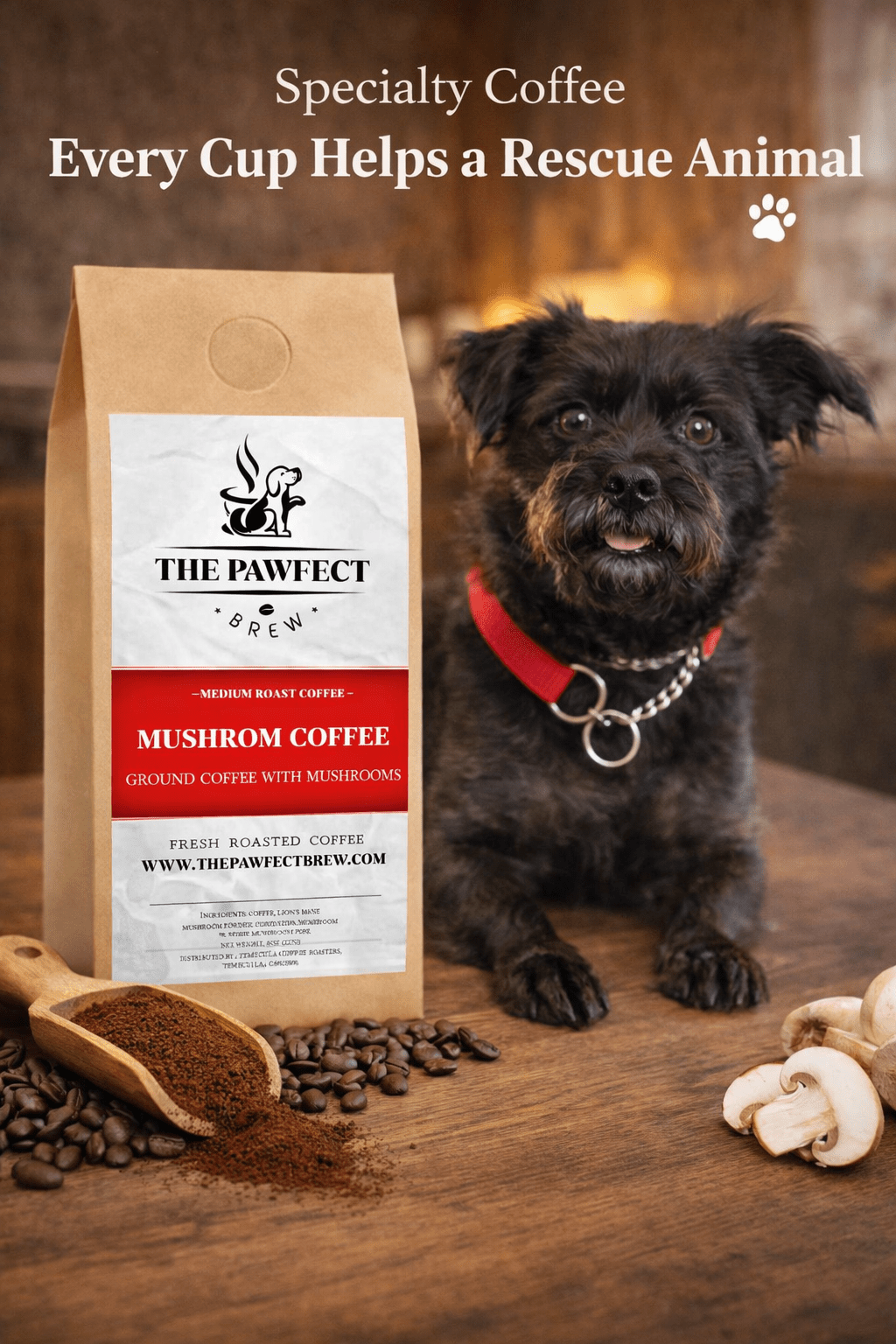 Mushroom Coffee Medium Roast with Lion’s Mane, Reishi & Cordyceps - The Pawfect Brew